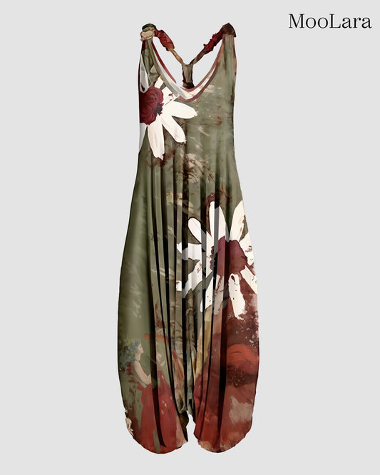 Women Summer Pattern Sleeveless Harem Jumpsuit