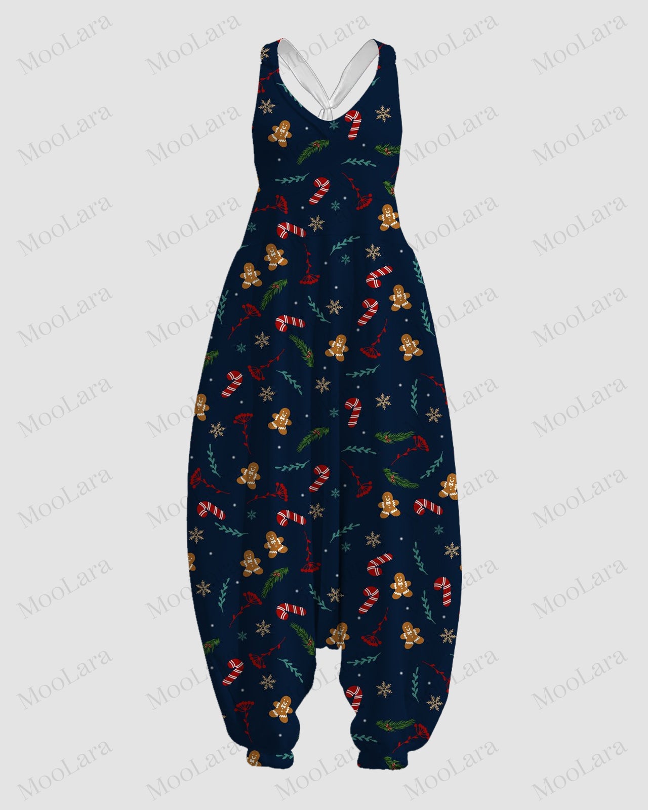 Women's Gingerbread Candy Cane Print Sleeveless Jumpsuit Harem Pants