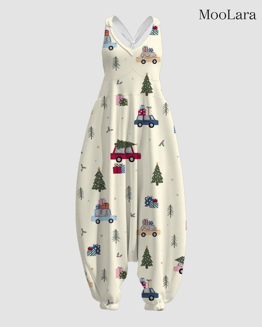 Women's Christmas Car Print Sleeveless Jumpsuit Harem Pants