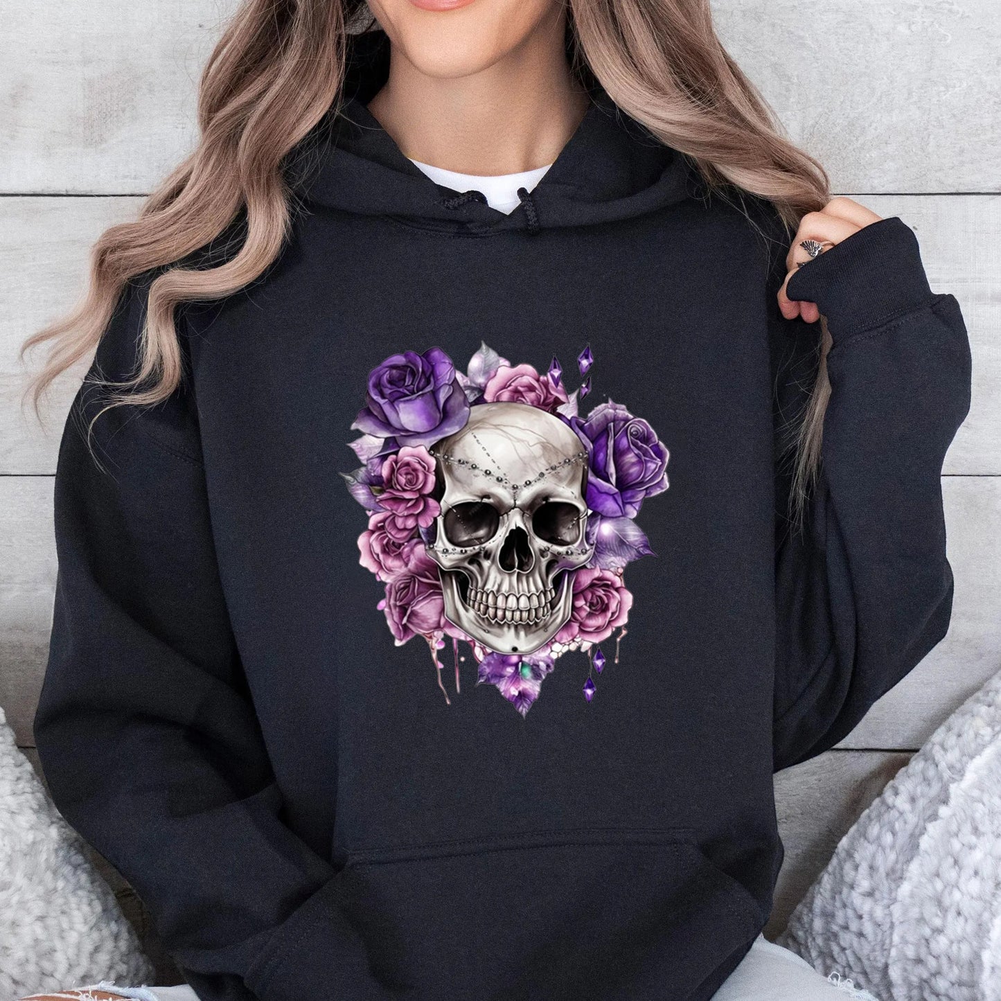 Purple Flowers with Skull Hoodie