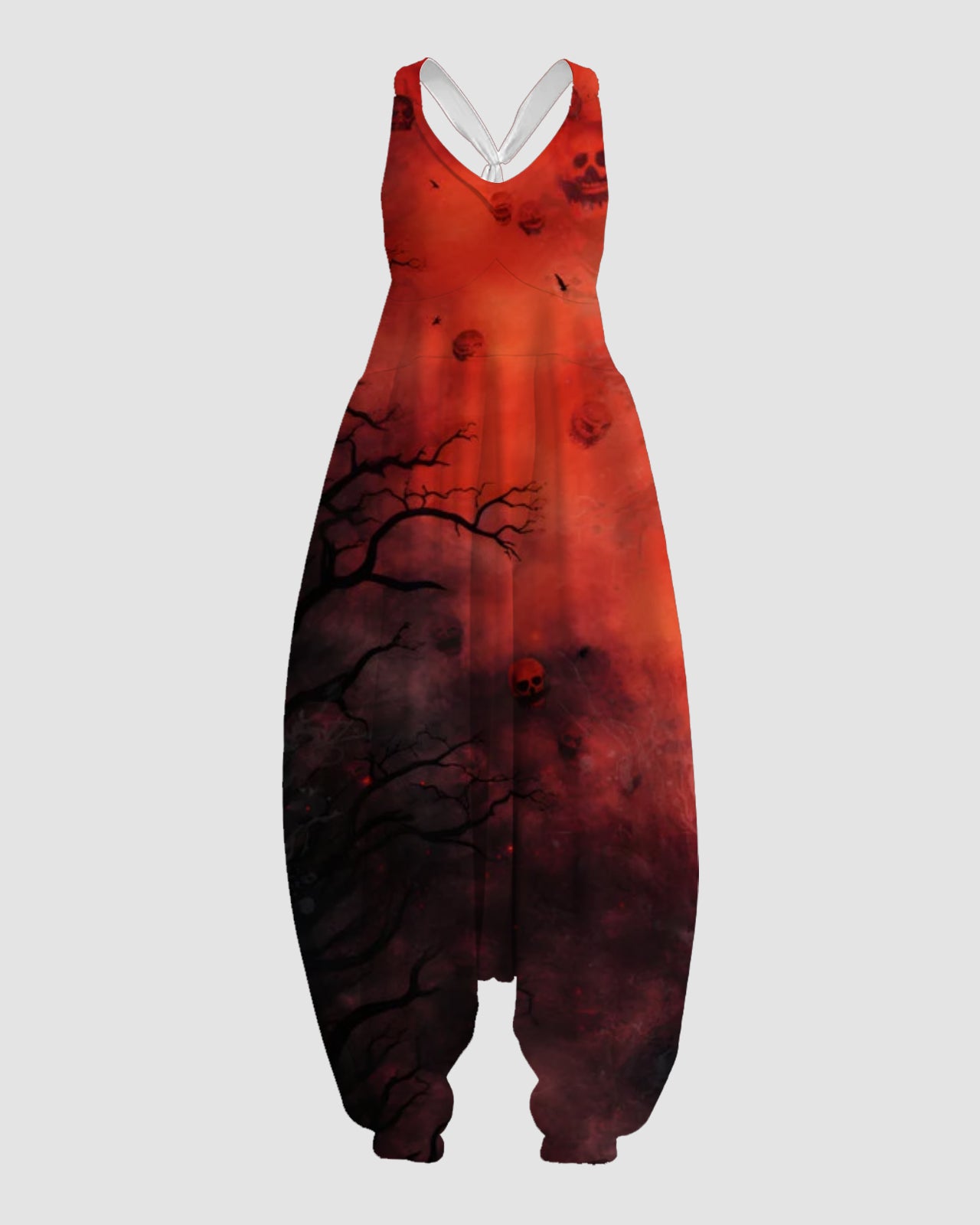 Women's Scary Red Rendering Print Sleeveless Jumpsuit Harem Pants