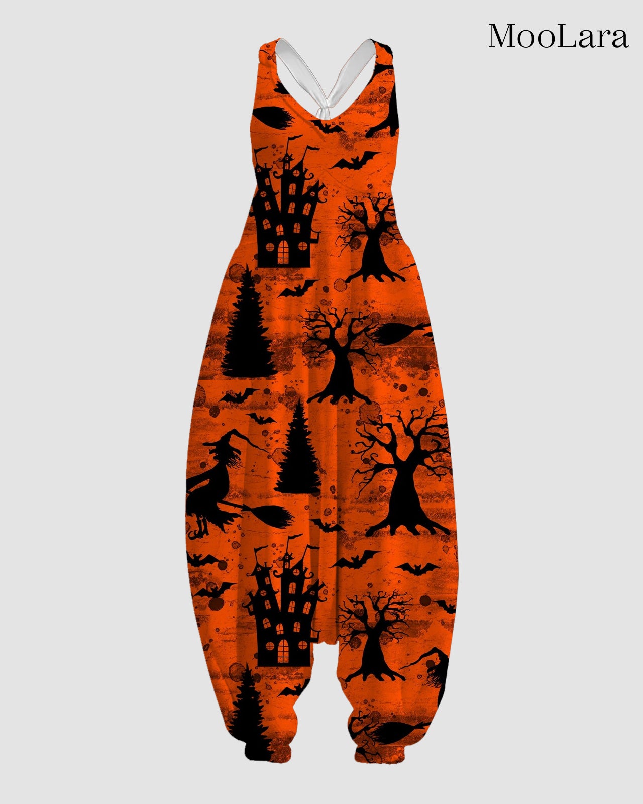 Women's Witch & Dead Tree Print Sleeveless Jumpsuit Harem Pants