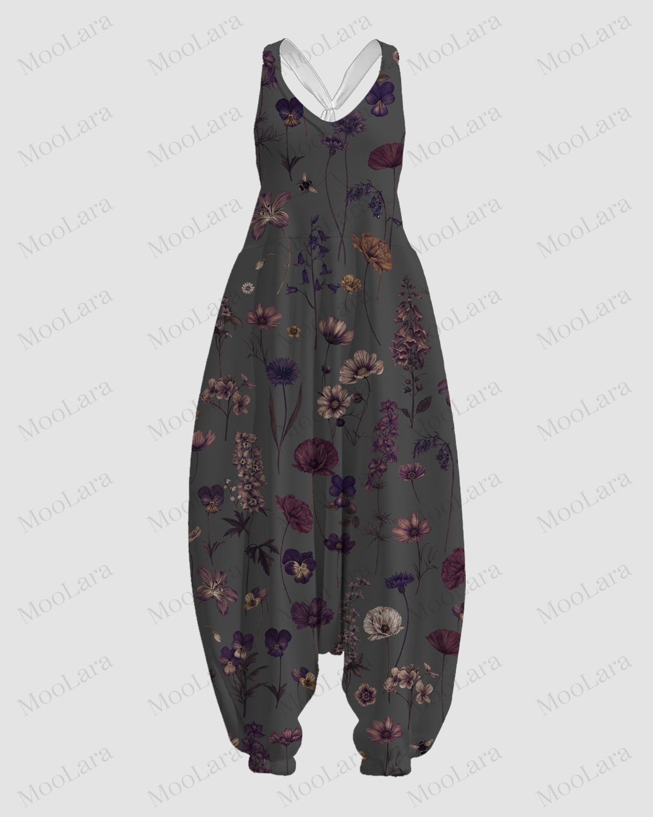 Women's Flower Art Print Sleeveless Jumpsuit Harem Pants