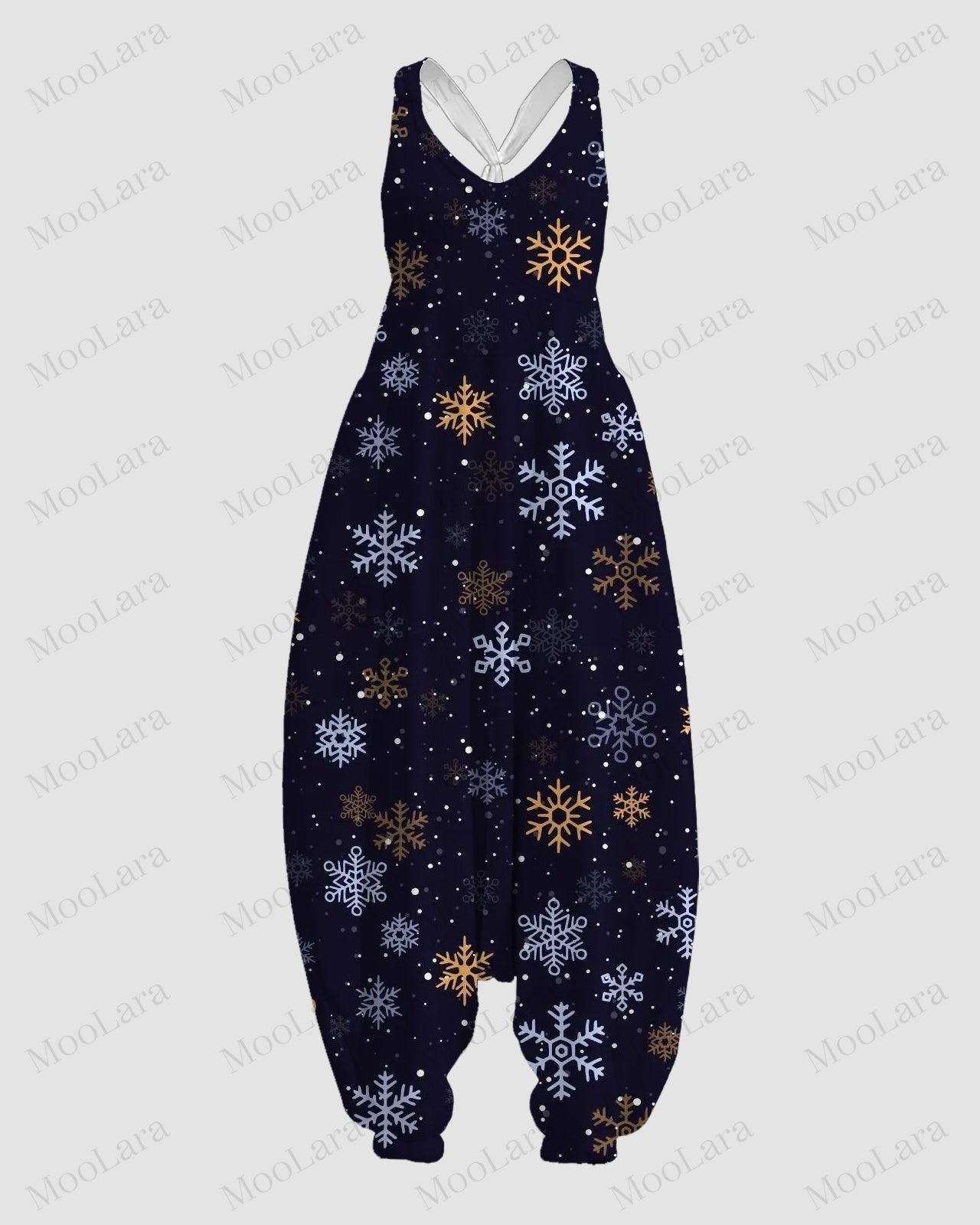 Women's Golden Snowflake Print Sleeveless Jumpsuit Harem Pants