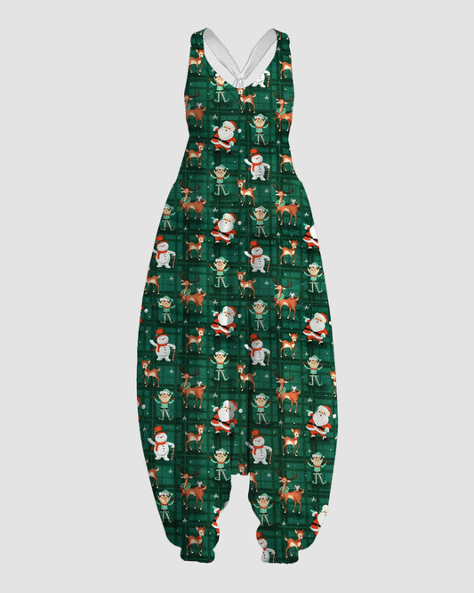 Women's Christmas Pattern Print Sleeveless Jumpsuit Harem Pants