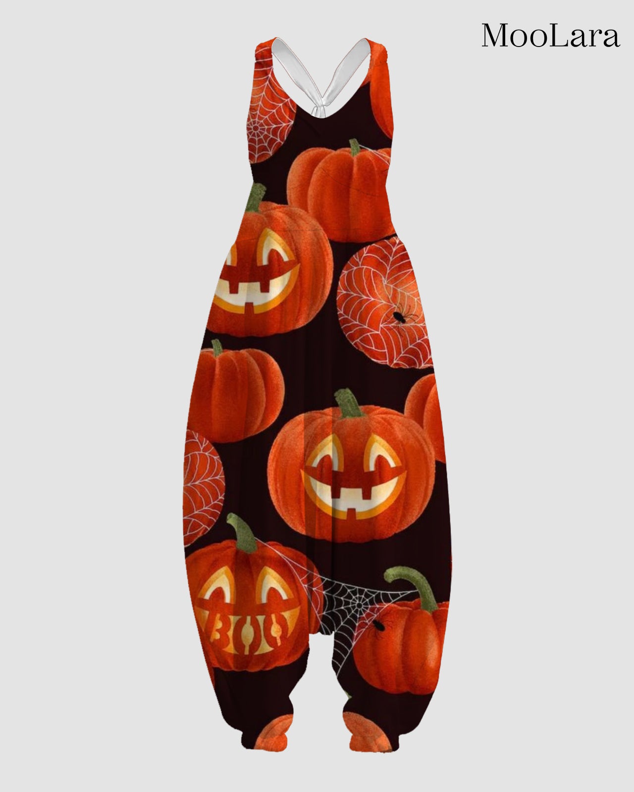 Women's Spider Web Pumpkin Print Sleeveless Jumpsuit Harem Pants