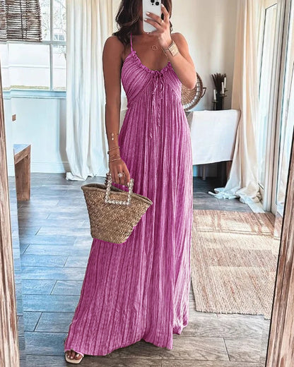 Pleated U-neck Sexy Halter-neck Maxi Dress