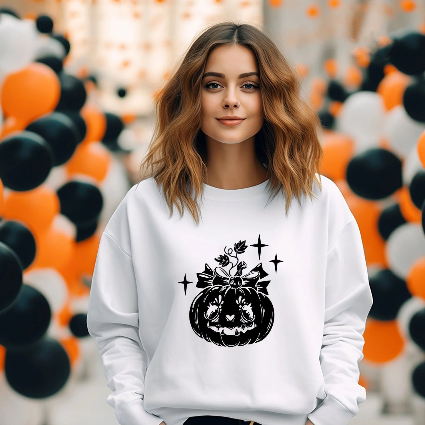 Women's Smiling Pumpkin Print Hoodie