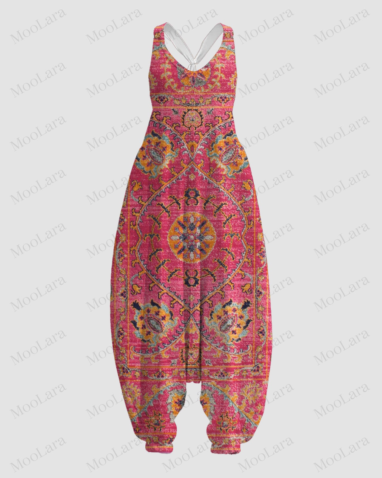 Women's Vintage Floral Totem Print Sleeveless Jumpsuit Harem Pants