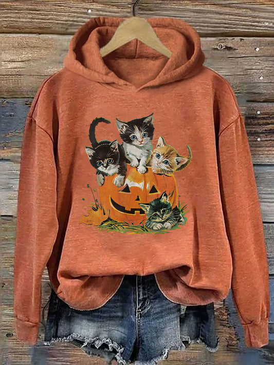 Vintage 90s Cat Halloween Hoodie