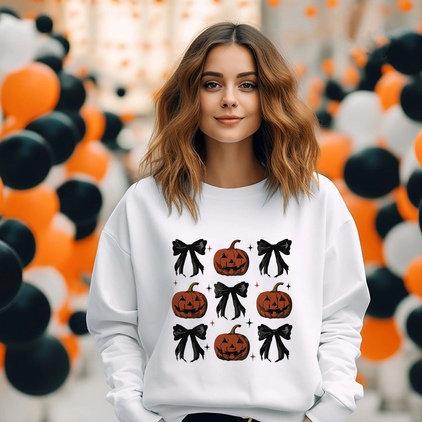 Women's Pumpkin and Bow Print Hoodie