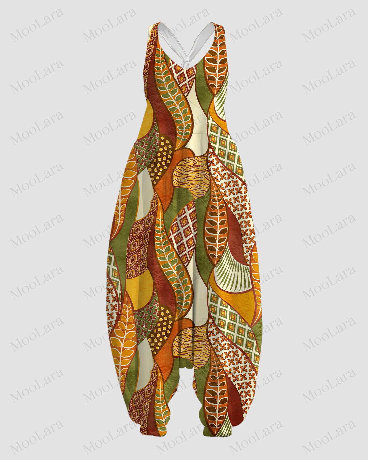 Women's Colorblock Botanical Art Print Sleeveless Jumpsuit Harem Pants