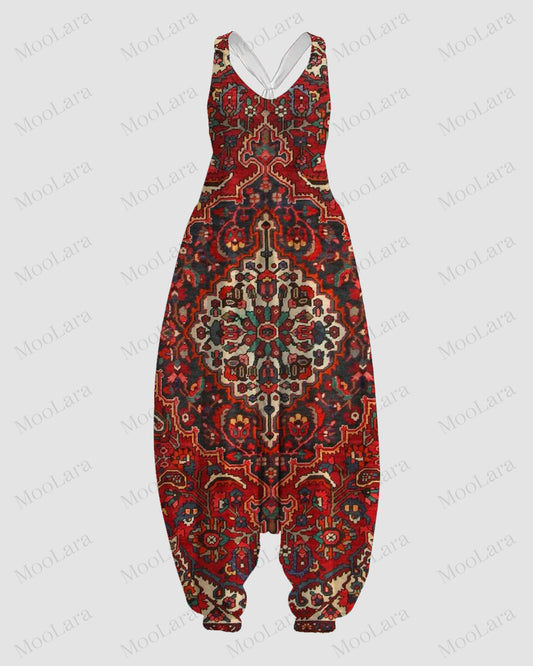 Women's Retro Floral Print Sleeveless Jumpsuit Harem Pants