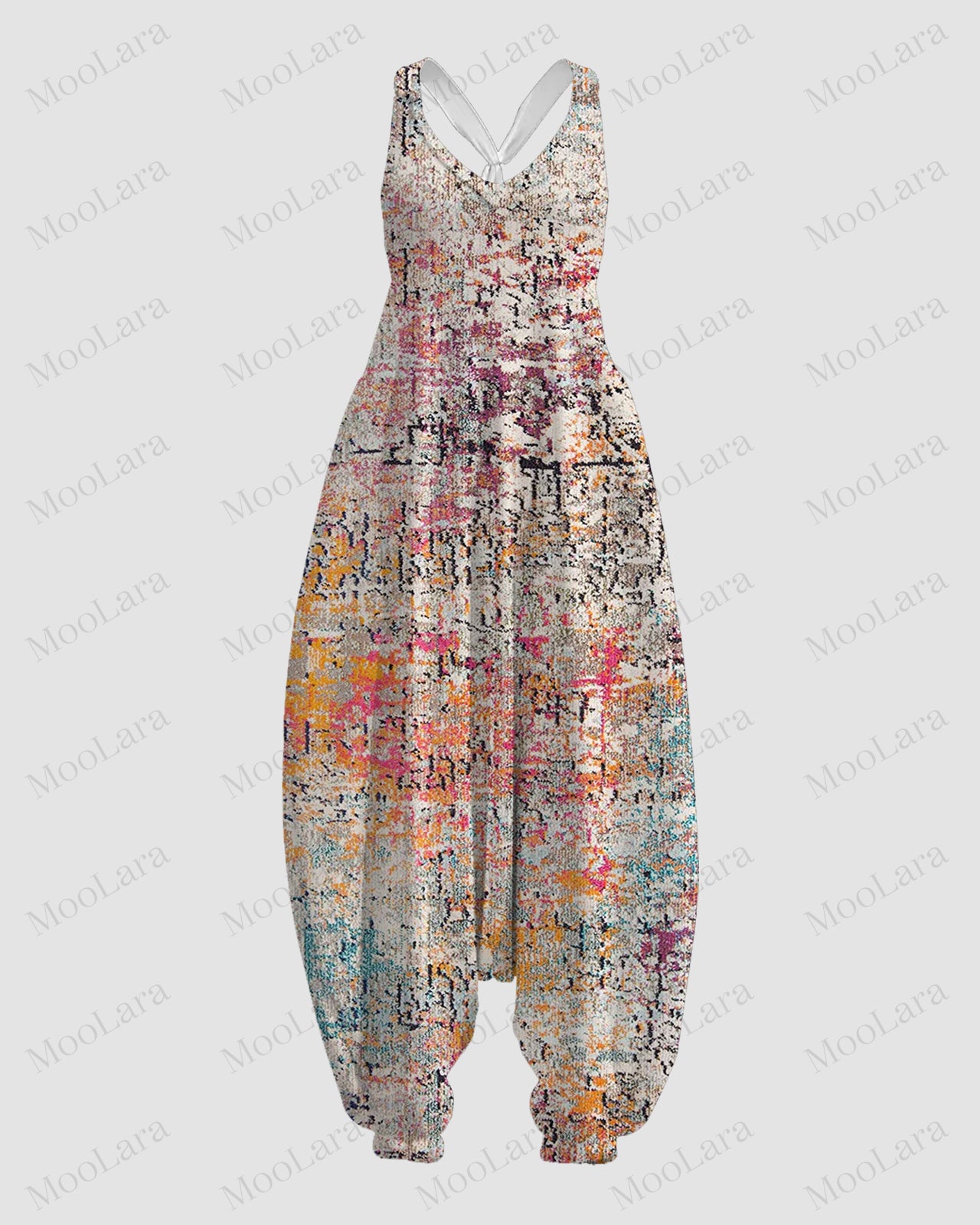 Women's Vintage Ethnic Pattern Print Sleeveless Jumpsuit Harem Pants-2