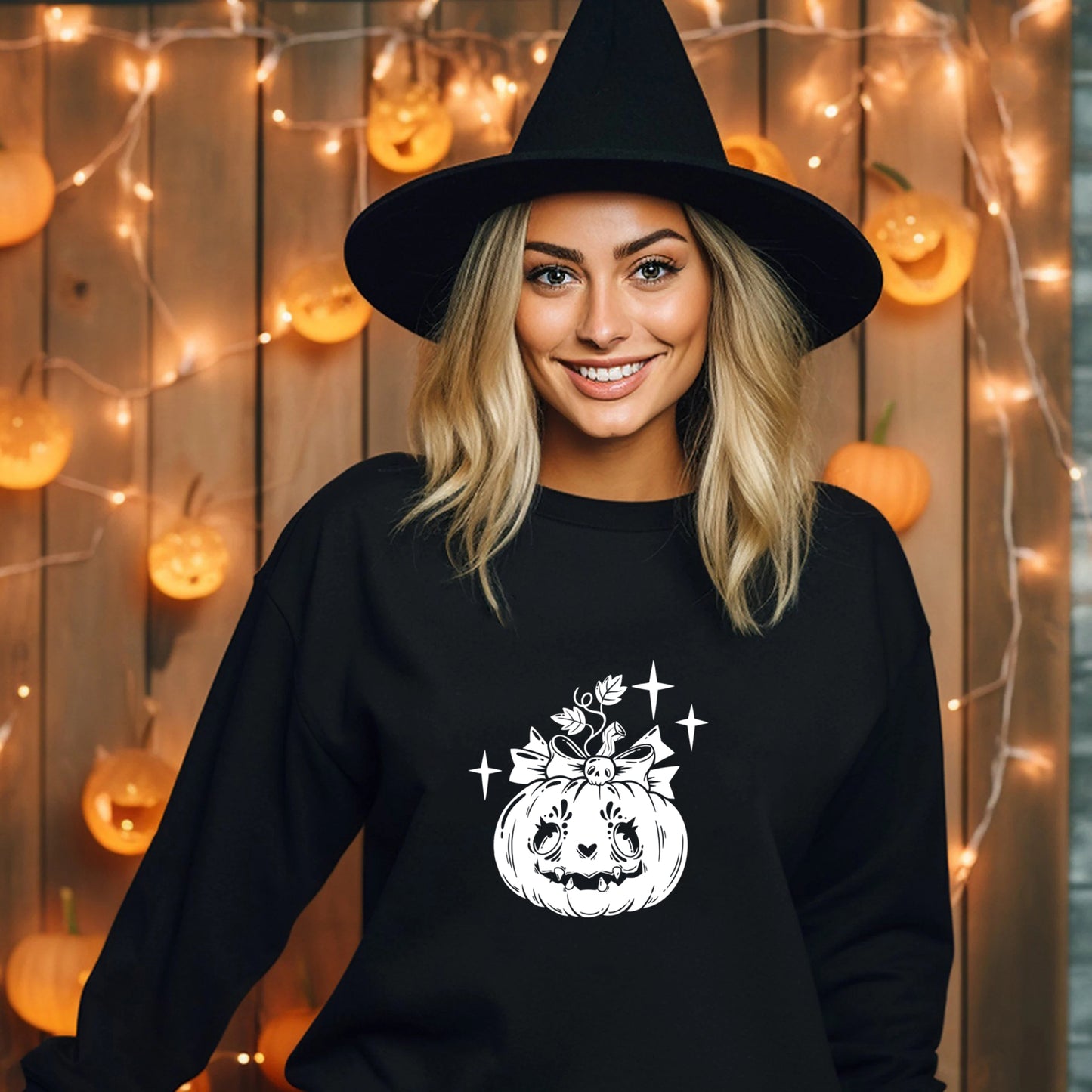 Women's Smiling Pumpkin Print Hoodie