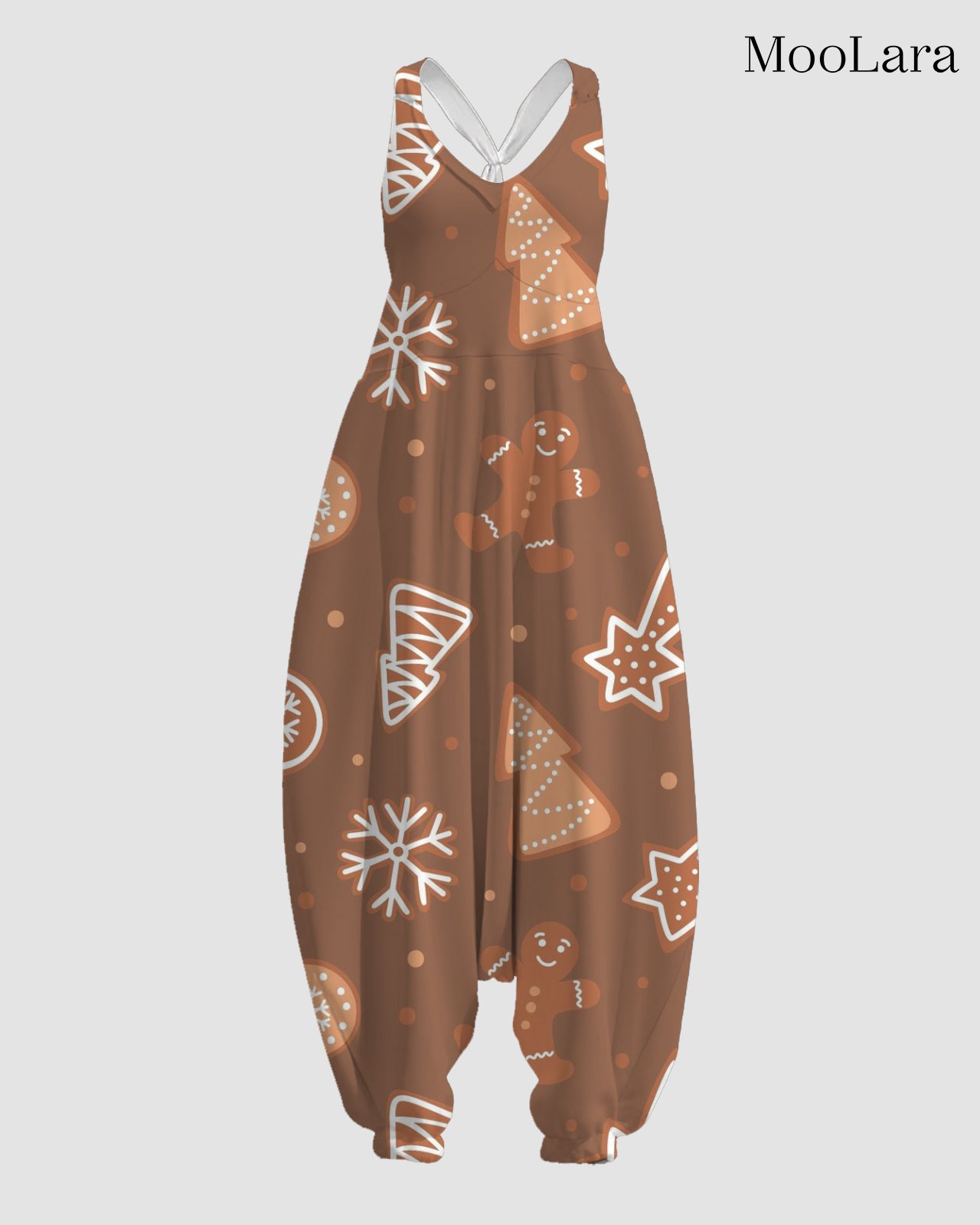 Women's Snowflakes & Christmas Tree Print Sleeveless Jumpsuit Harem Pants