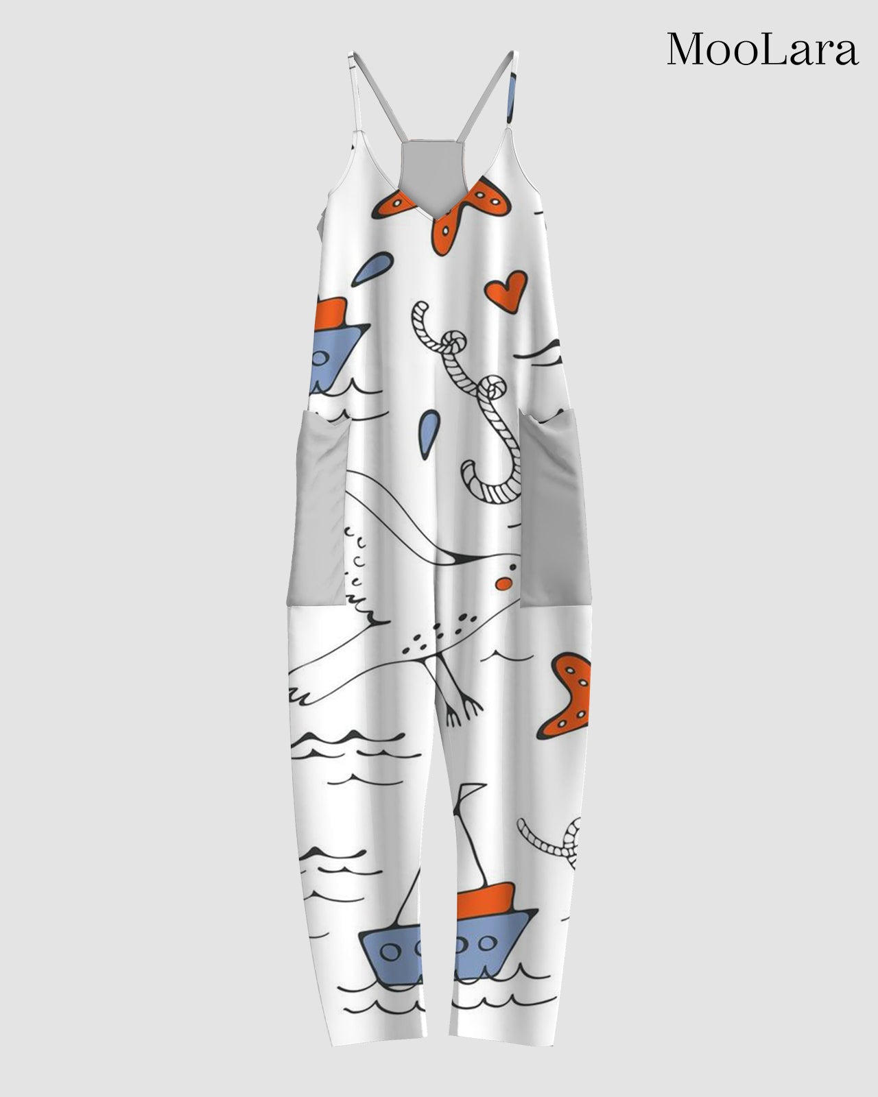 Women's Seagull Print Sleeveless Jumpsuit