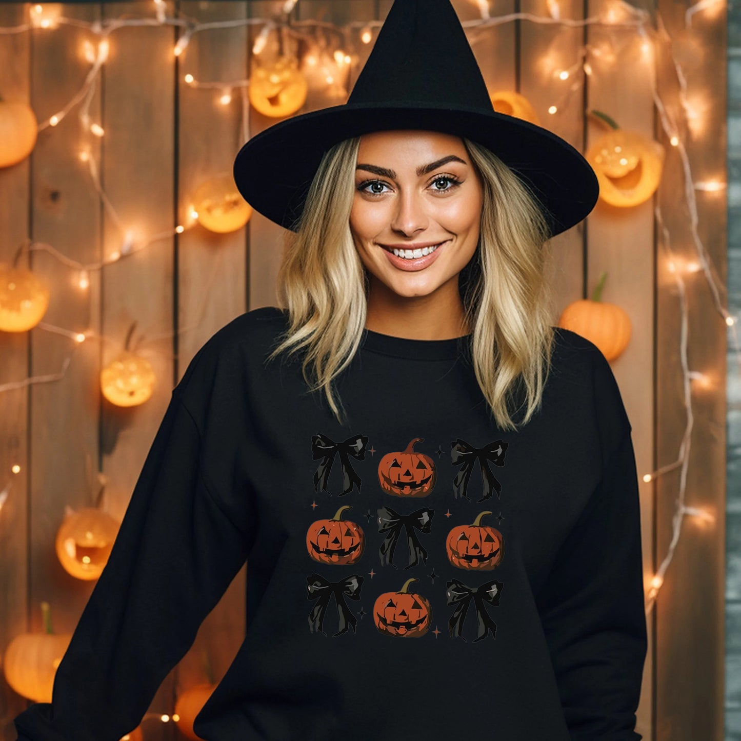 Women's Pumpkin and Bow Print Hoodie