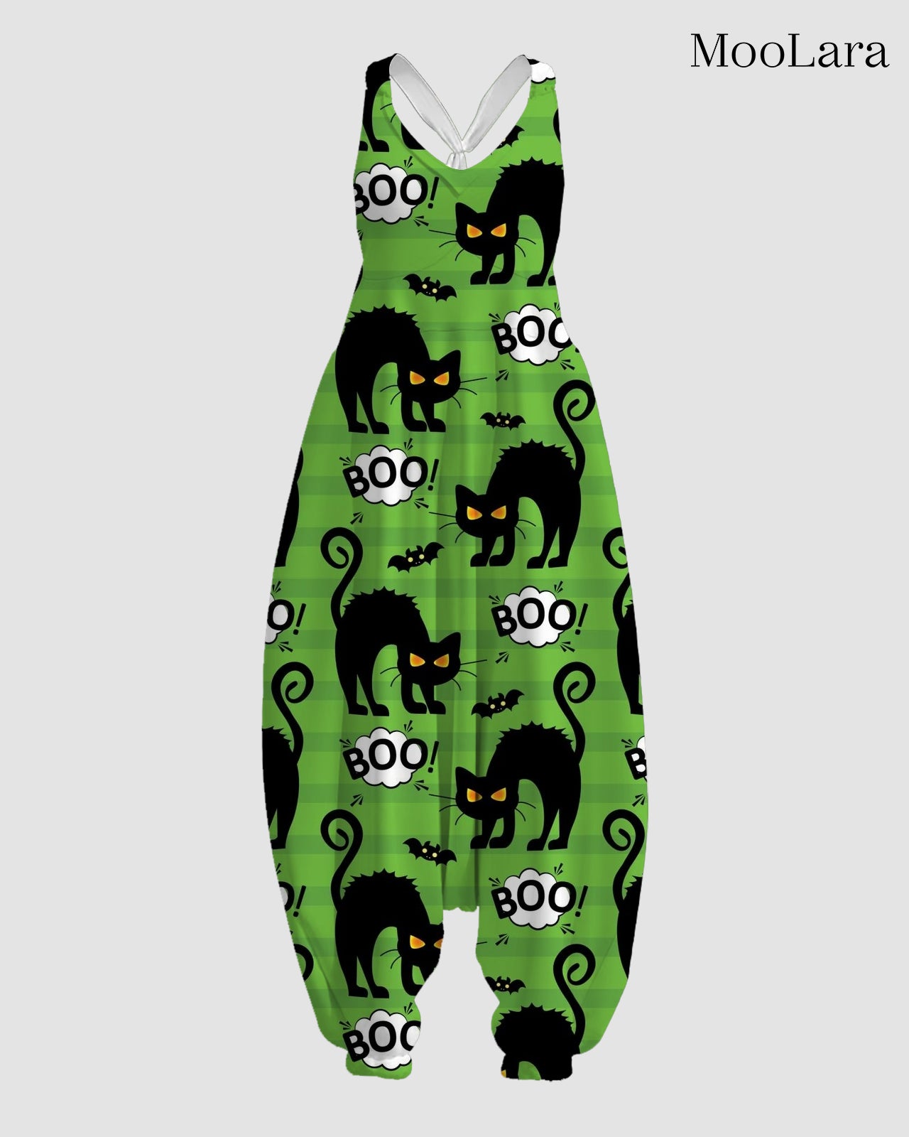 Women's Boo Black Cat Print Sleeveless Jumpsuit Harem Pants