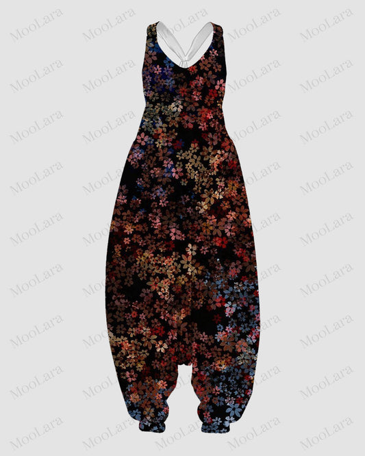 Women's Vintage Floral Casual Print Sleeveless Jumpsuit Harem Pants