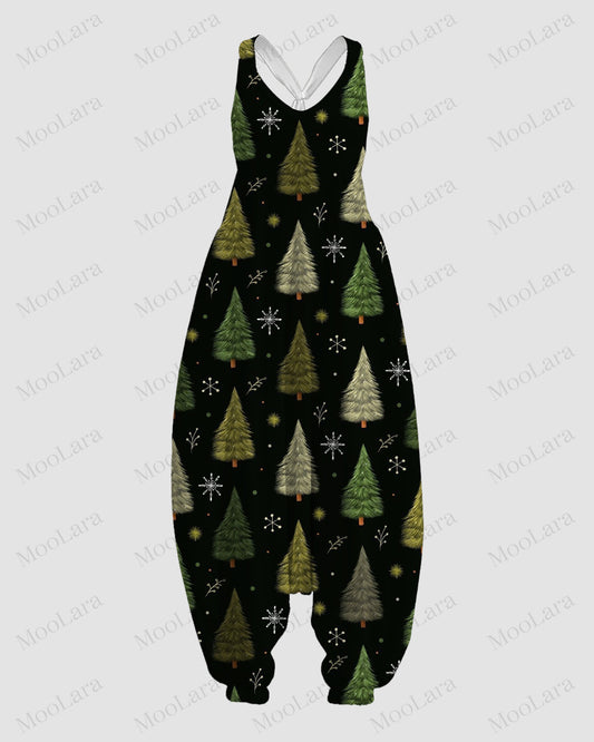 Women's Christmas Tree Vintage Print Sleeveless Jumpsuit Harem Pants