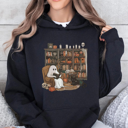 Custom Retro Ghost Reading Books Hoodie