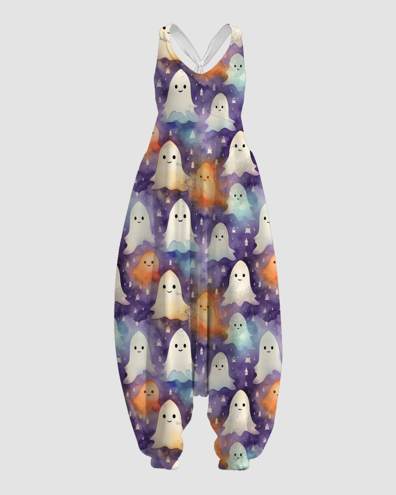 Women's Cartoon Ghost Print Sleeveless Jumpsuit Harem Pants