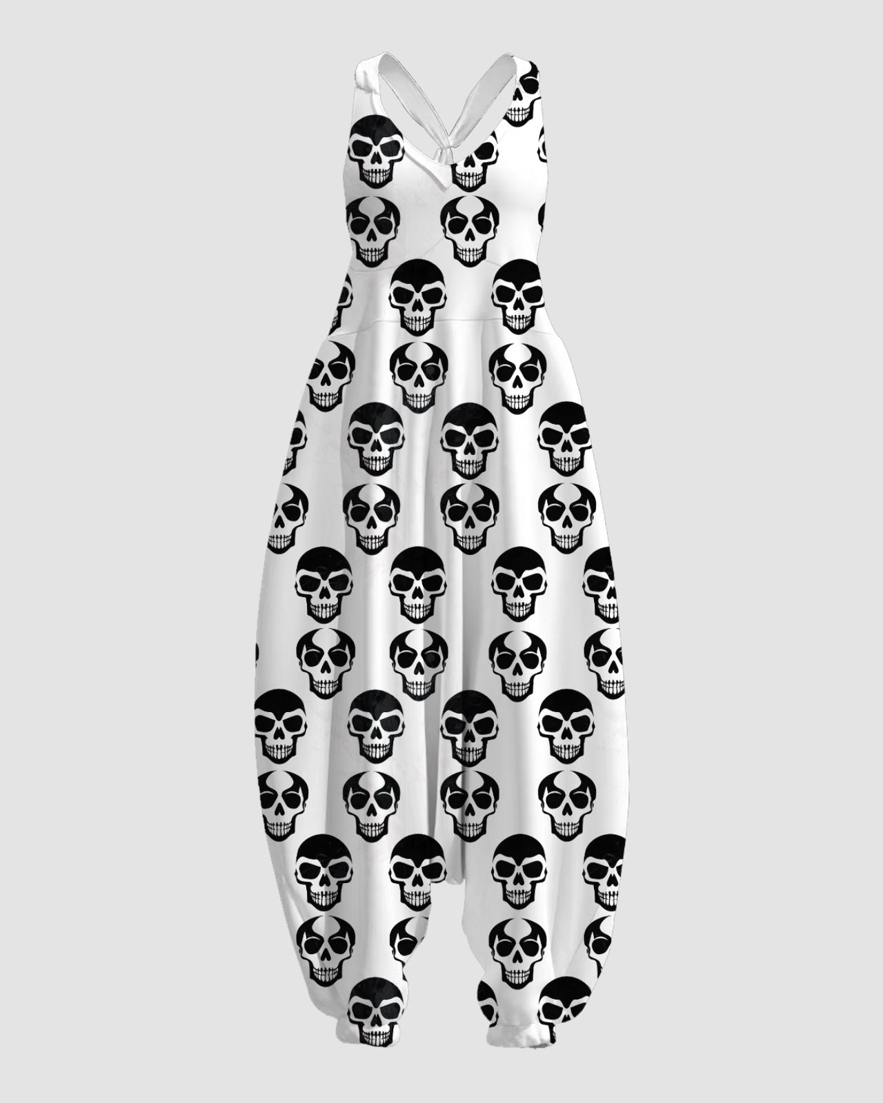 Women's Black & White Print Print Sleeveless Jumpsuit Harem Pants