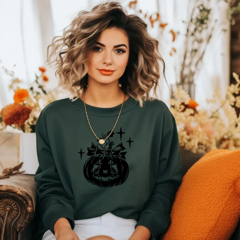 Women's Smiling Pumpkin Print Hoodie