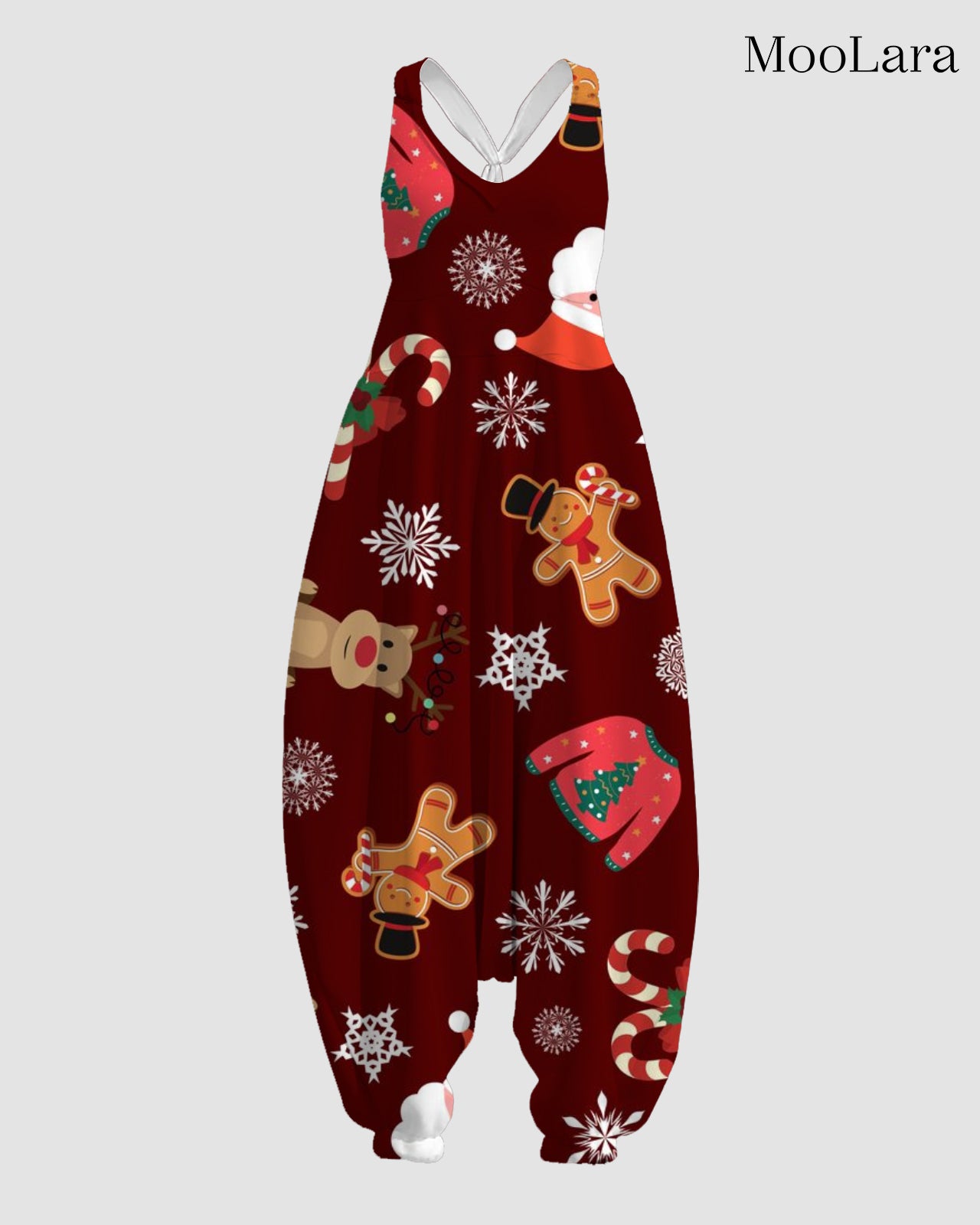 Women's Cute Christmas Pattern Print Sleeveless Jumpsuit Harem Pants