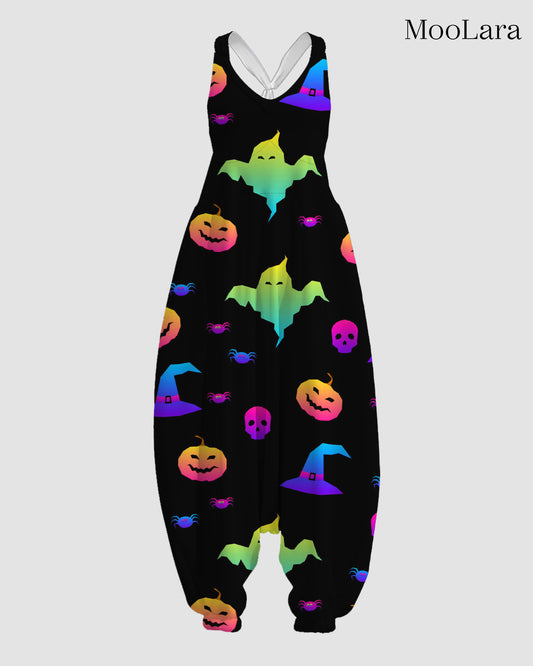 Women's Colorful Halloween Print Sleeveless Jumpsuit Harem Pants