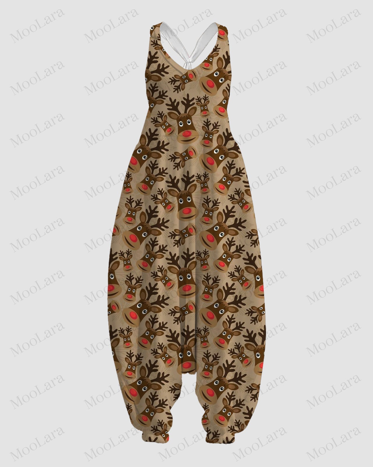 Women's Christmas Elk Pattern Print Sleeveless Jumpsuit Harem Pants