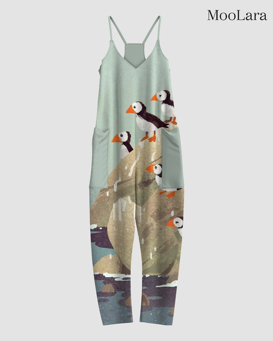 Women's Birds Print Sleeveless Jumpsuit