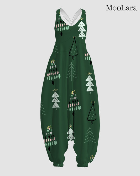 Women's Glowing Christmas Tree Print Sleeveless Jumpsuit Harem Pants