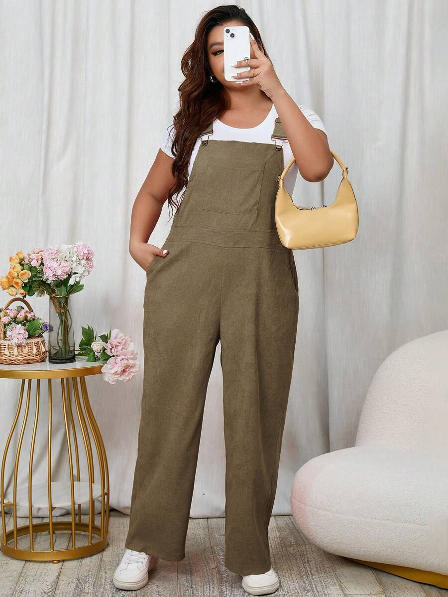 Solid Color Slant Pocket Jumpsuit (T-shirt not included)