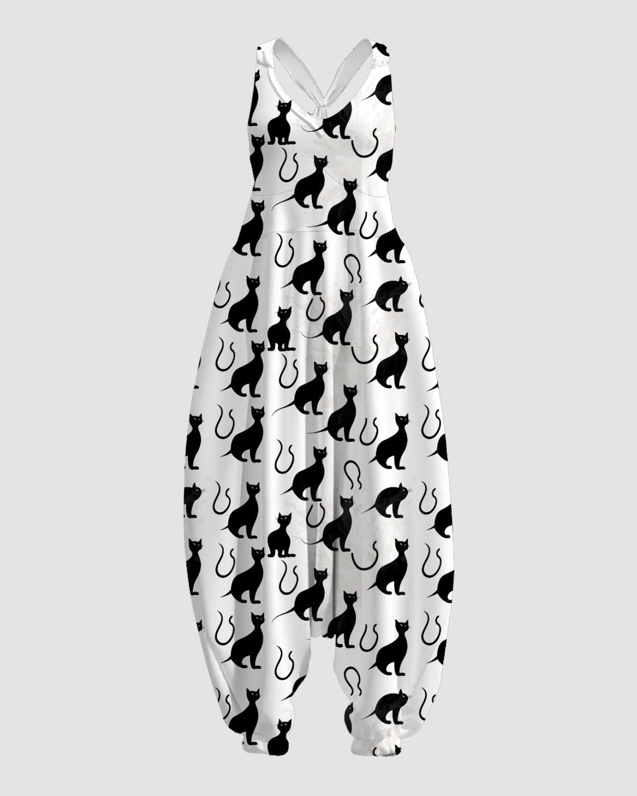 Women's Black & White Print Print Sleeveless Jumpsuit Harem Pants