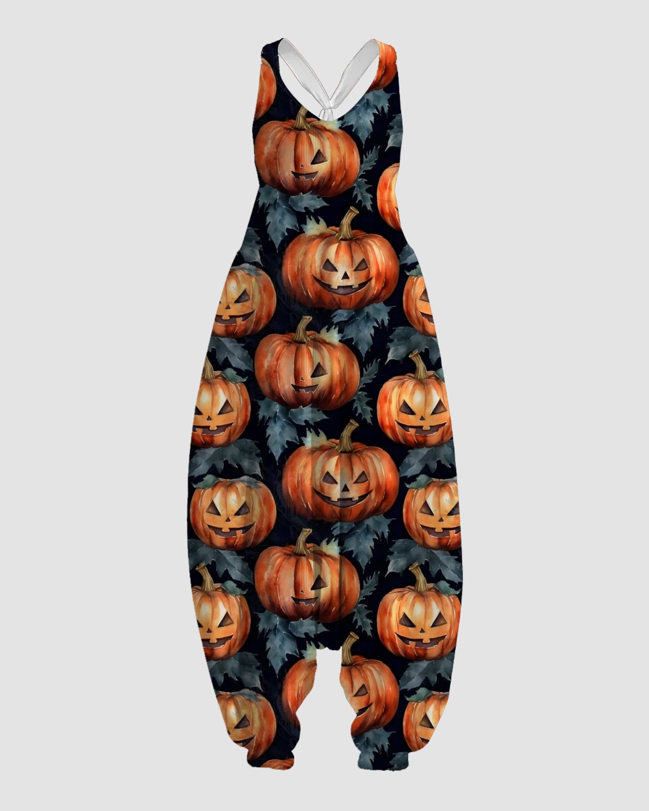 Women's Pumpkin with Leaves Print Sleeveless Jumpsuit Harem Pants