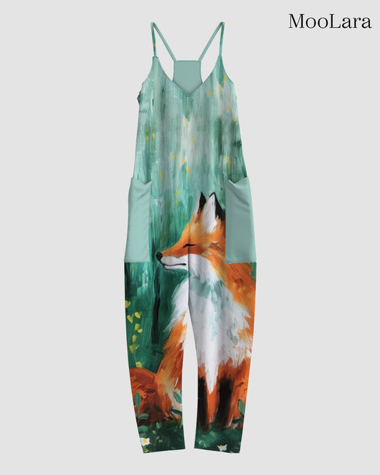 Women's Fox Print Sleeveless Jumpsuit