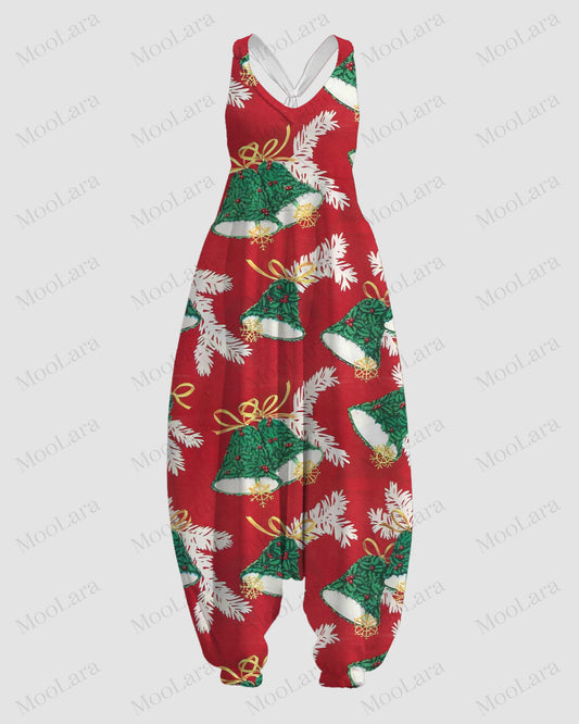 Women's Vintage Christmas Vibe Print Sleeveless Jumpsuit Harem Pants