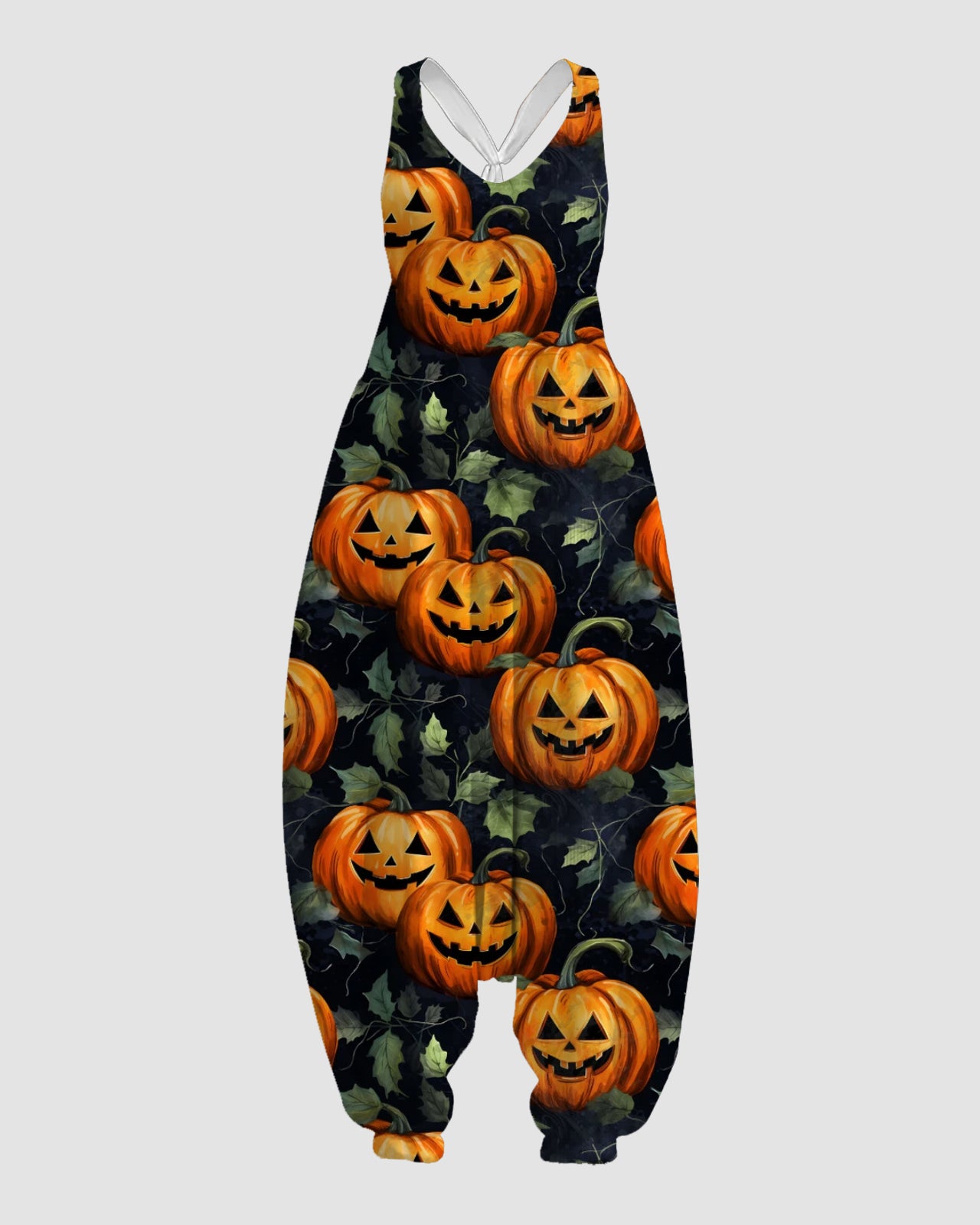 Women's Pumpkin with Leaves Print Sleeveless Jumpsuit Harem Pants