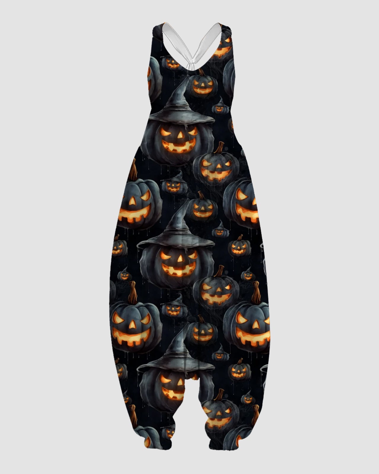 Women's Evil skull with pumpkin Print Sleeveless Jumpsuit Harem Pants