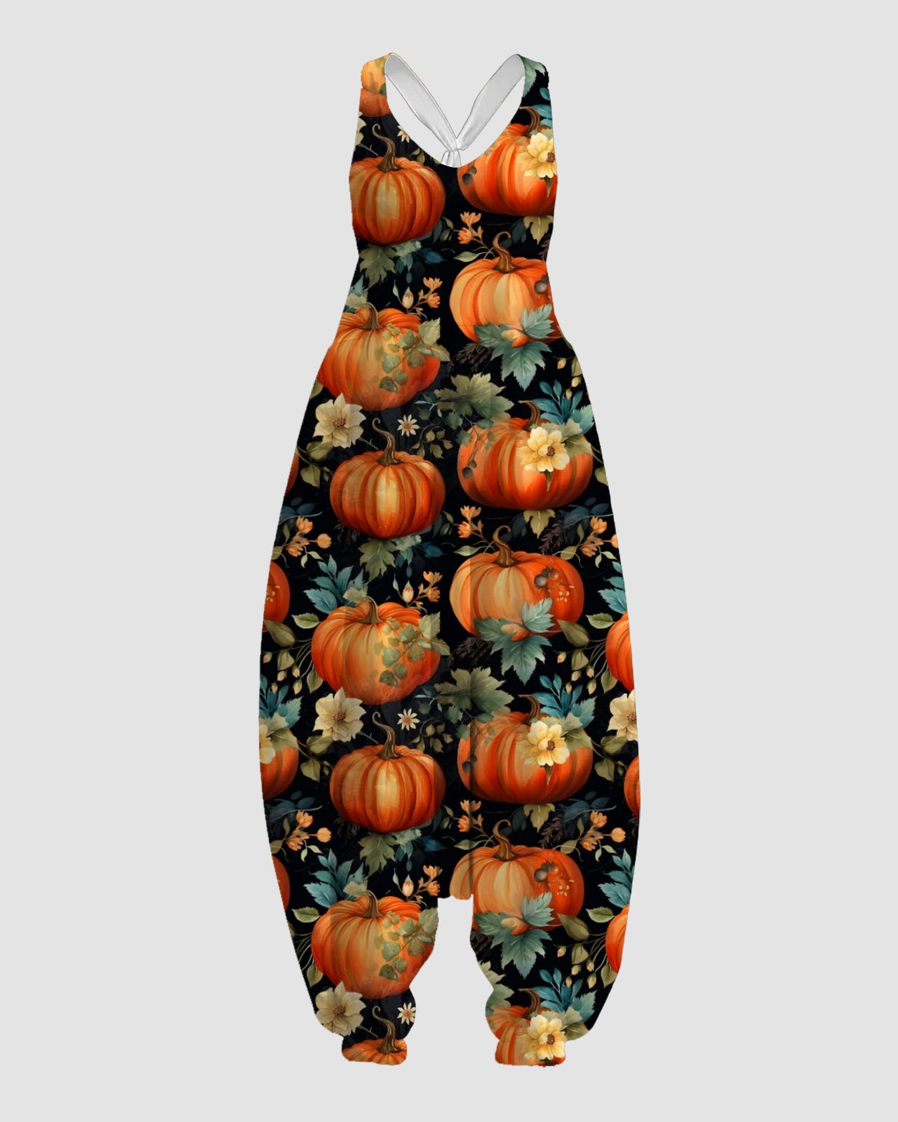 Women's Pumpkin with Leaves Print Sleeveless Jumpsuit Harem Pants