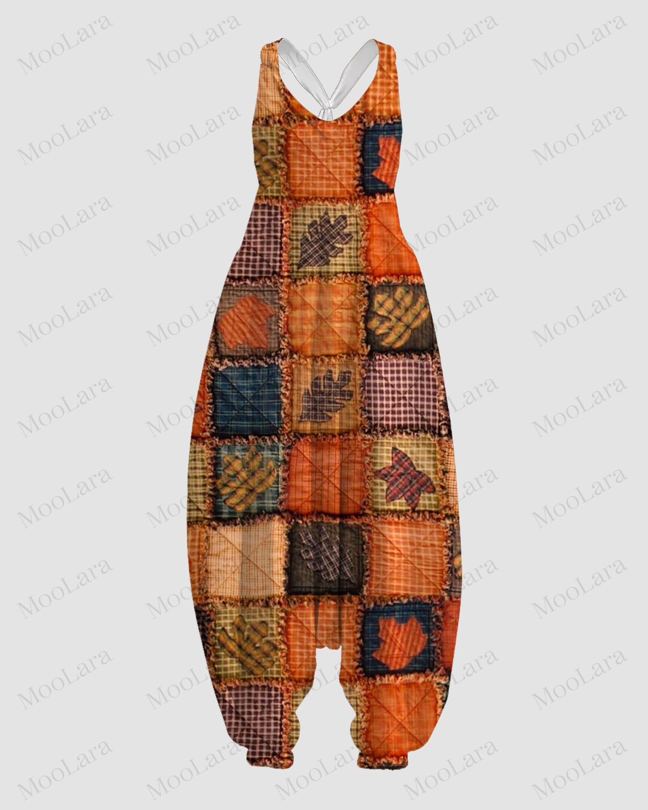 Women's Pumpkin Maple Leaf Print Sleeveless Jumpsuit Harem Pants