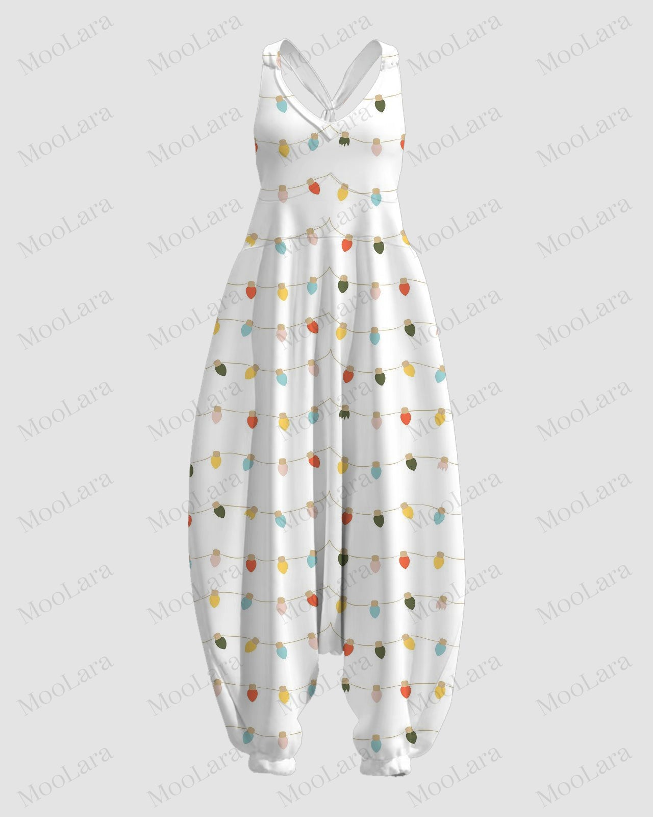 Women's Colorful Light Bulbs Print Sleeveless Jumpsuit Harem Pants