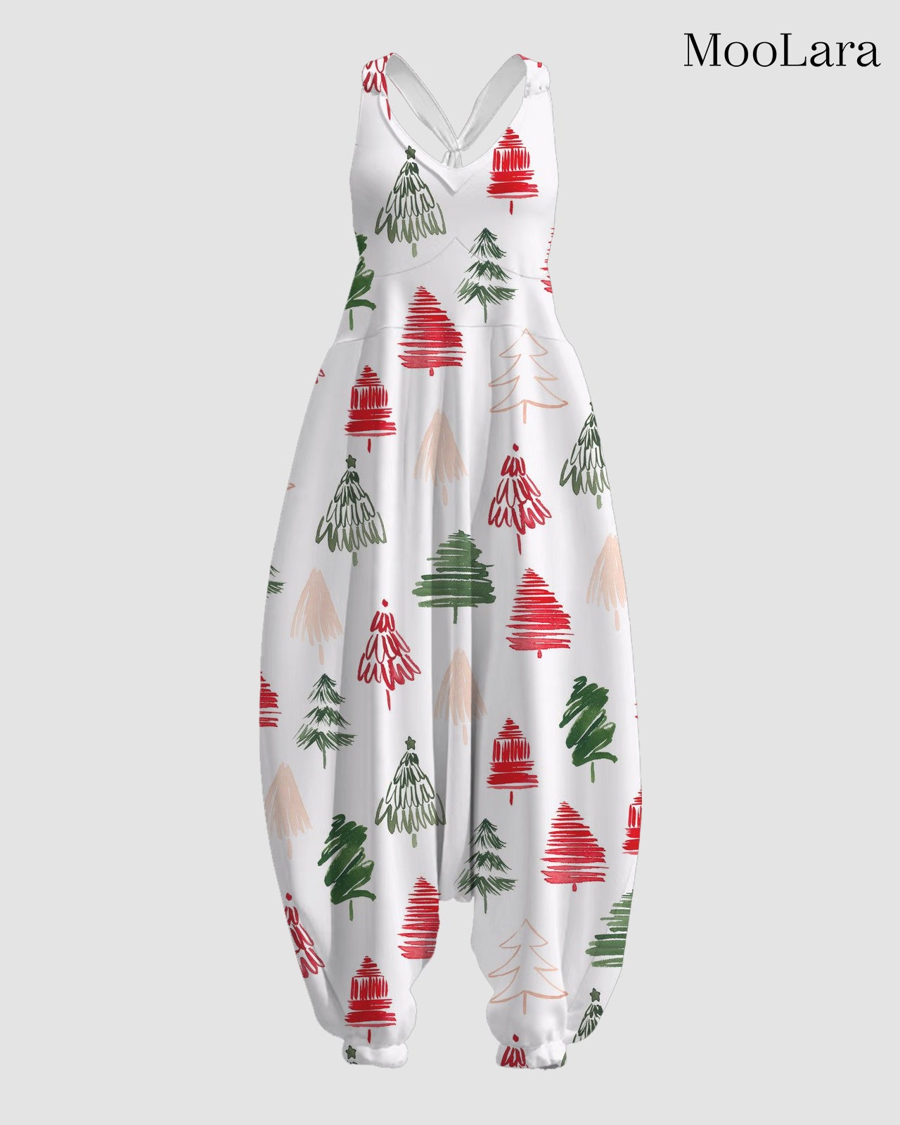 Women's Christmas Holiday Trees Print Sleeveless Jumpsuit Harem Pants