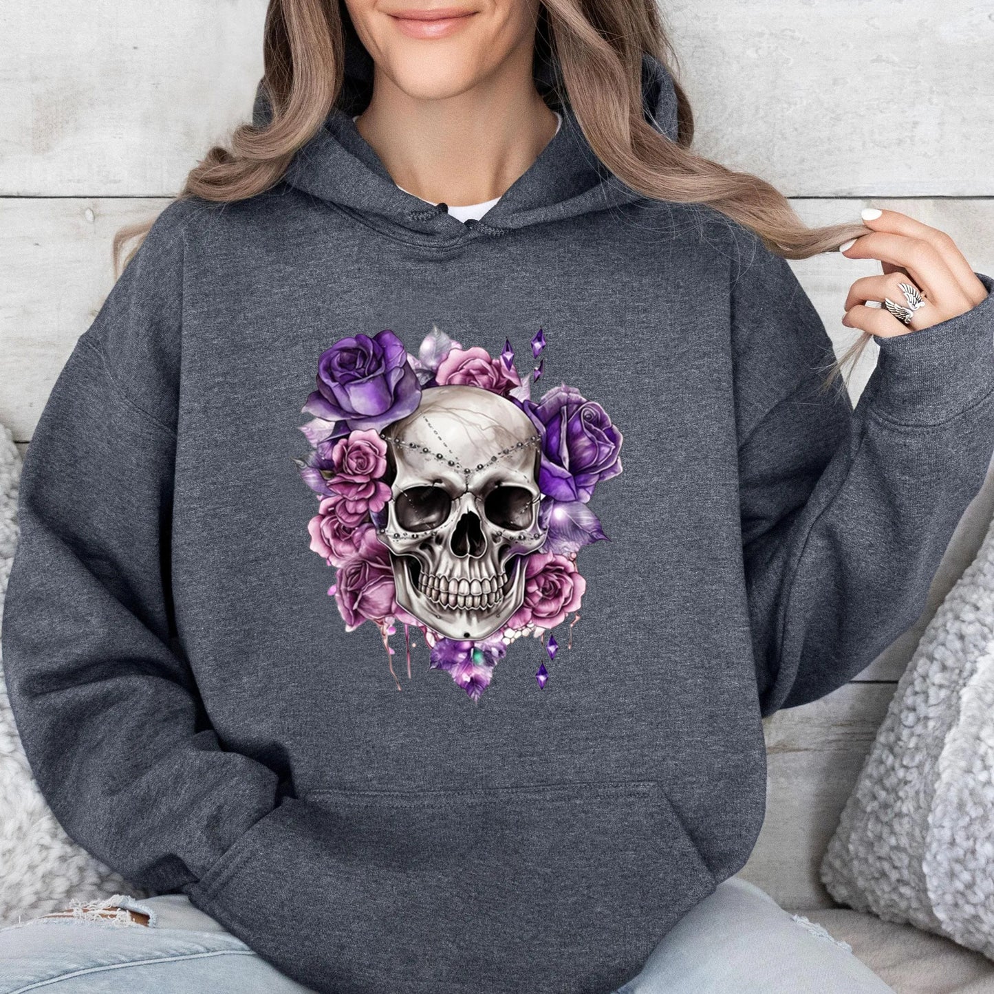 Purple Flowers with Skull Hoodie