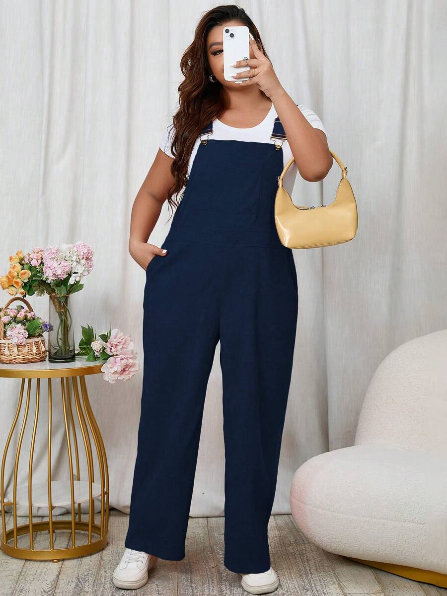 Solid Color Slant Pocket Jumpsuit (T-shirt not included)