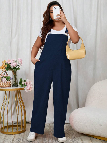 Solid Color Slant Pocket Jumpsuit (T-shirt not included)