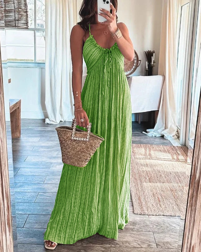 Pleated U-neck Sexy Halter-neck Maxi Dress