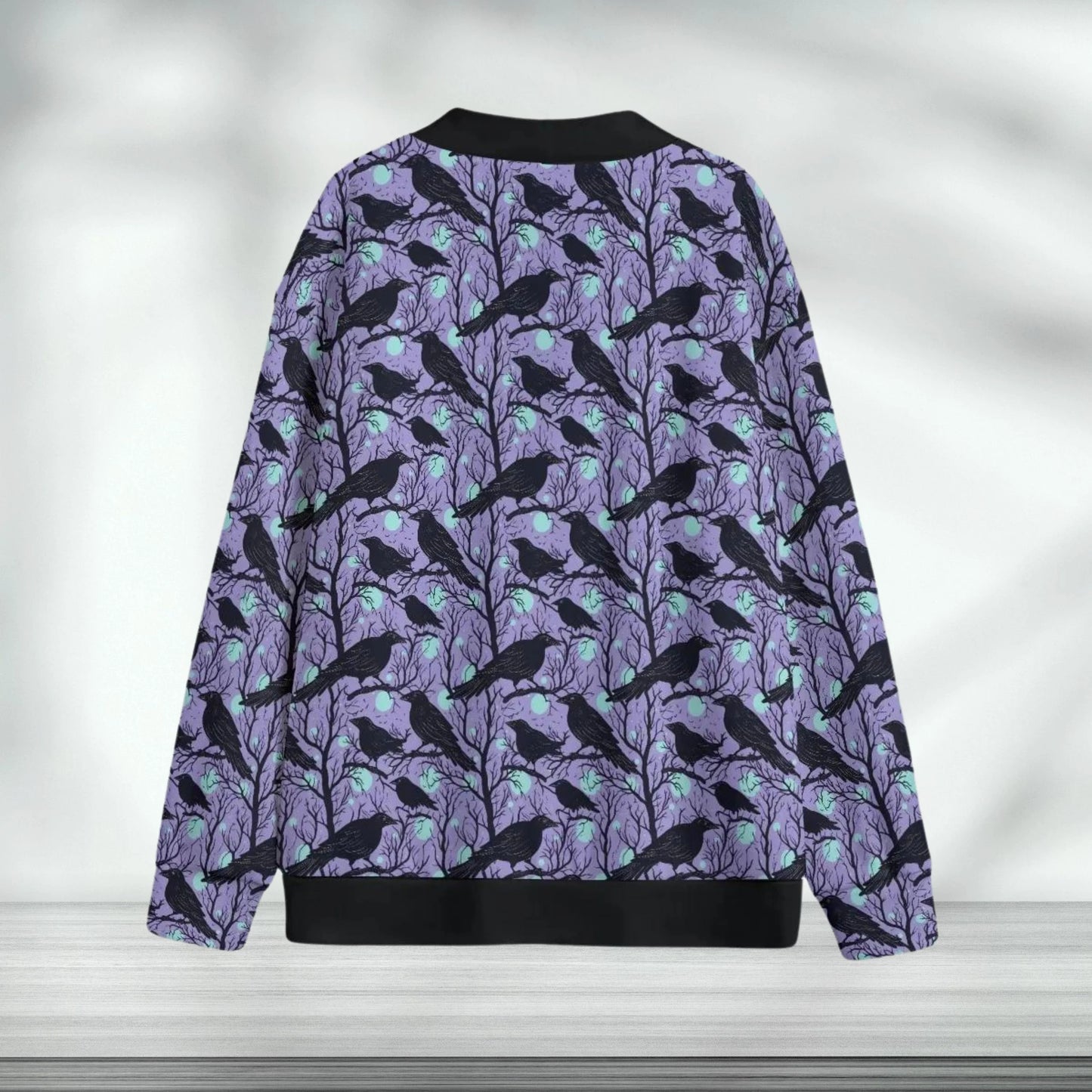 Purple Gothic Crow Pattern Cardigan